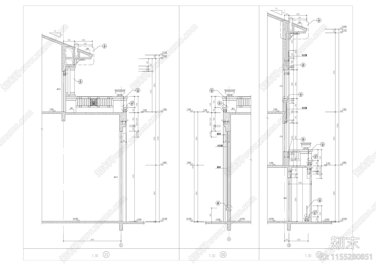 欧式别墅建筑墙身大样图cad施工图下载【ID:1155280851】