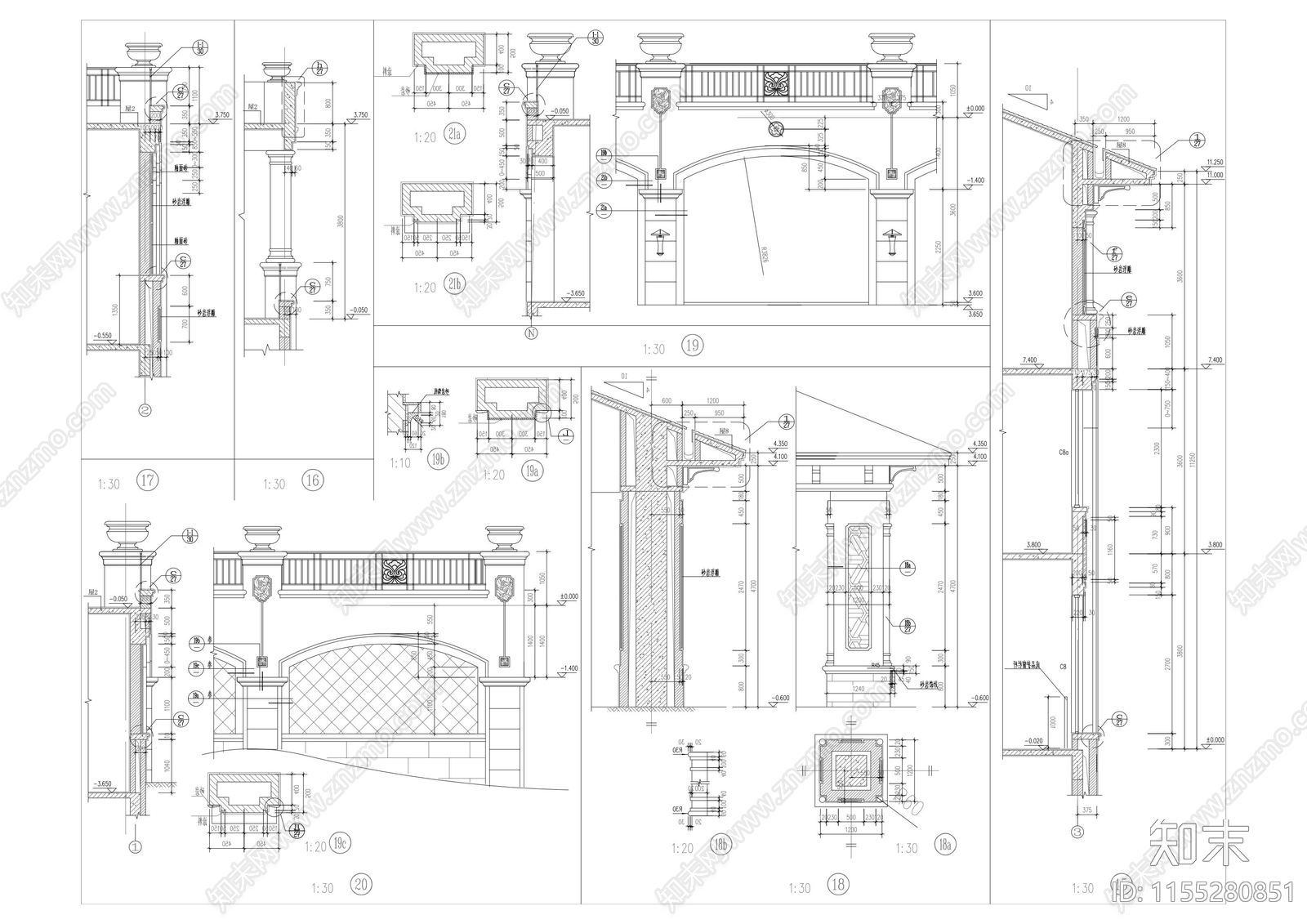 欧式别墅建筑墙身大样图cad施工图下载【ID:1155280851】