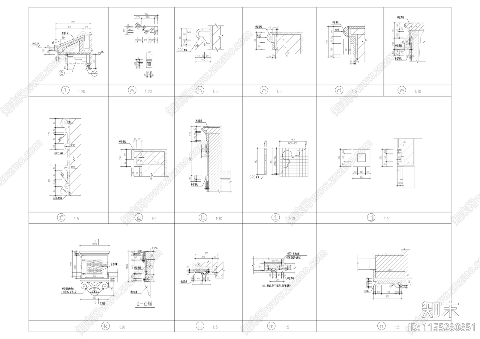 欧式别墅建筑墙身大样图cad施工图下载【ID:1155280851】