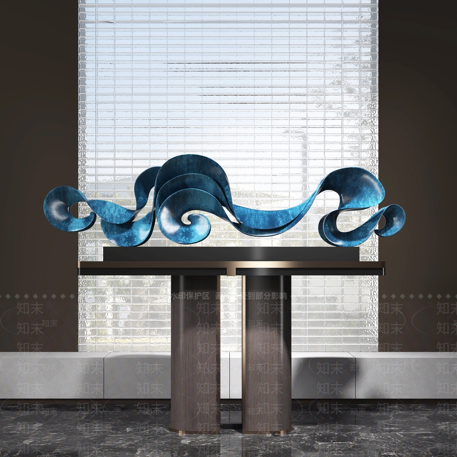 现代抽象蓝色雕塑摆件SU模型下载【ID:1155282063】