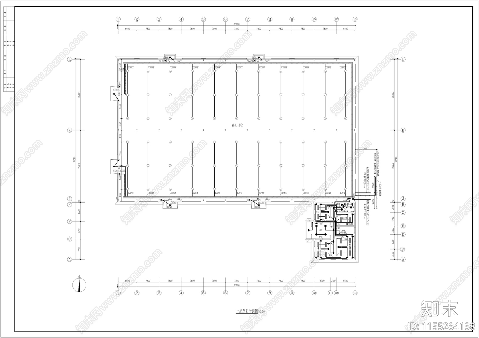 带天车厂房贴建三层小楼cad施工图下载【ID:1155284138】