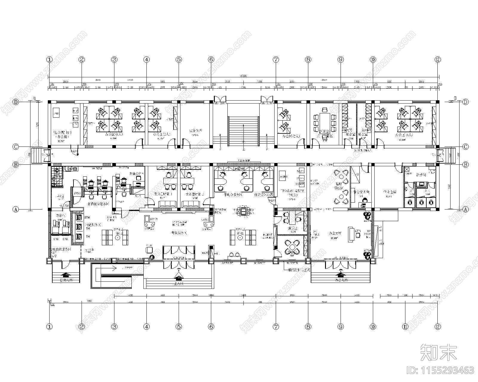 银行大楼cad施工图下载【ID:1155293463】