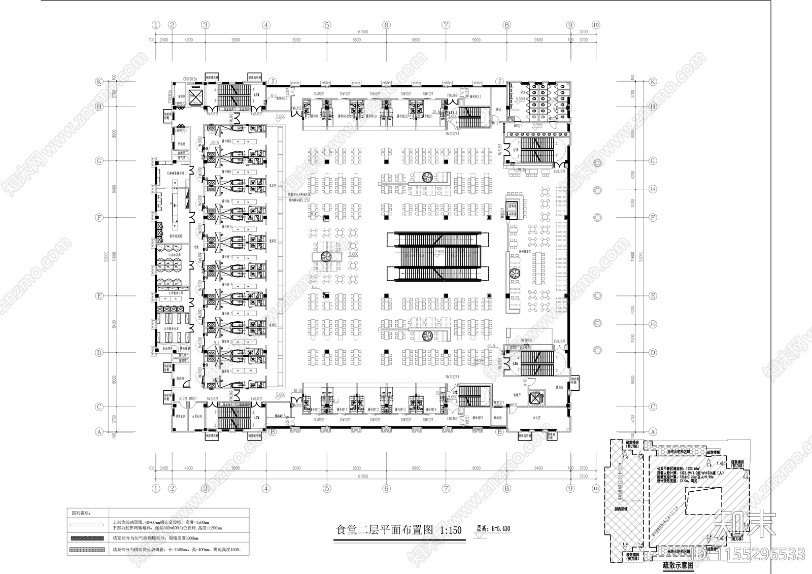 大学食堂室cad施工图下载【ID:1155296533】