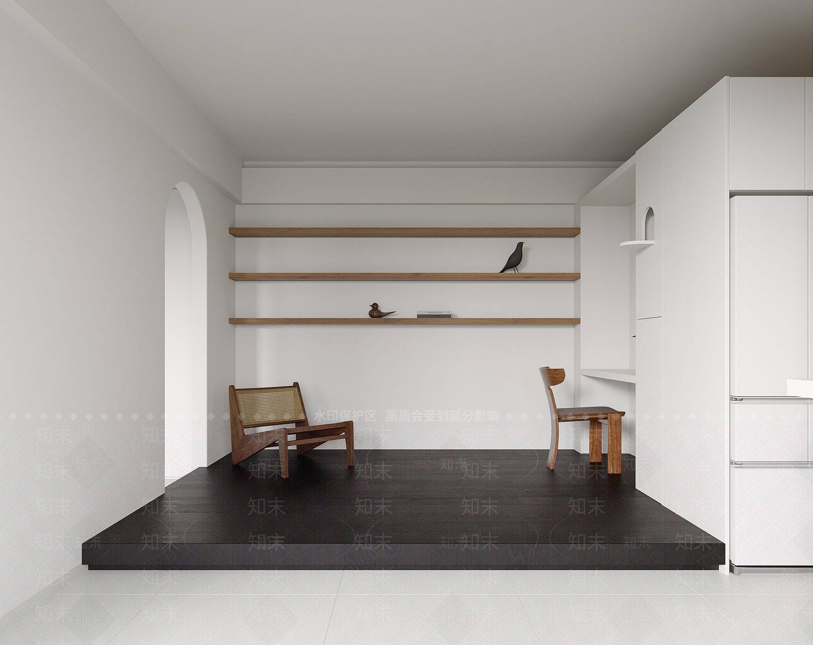 木白结合岛台柜体置物架3D模型下载【ID:1227494580】