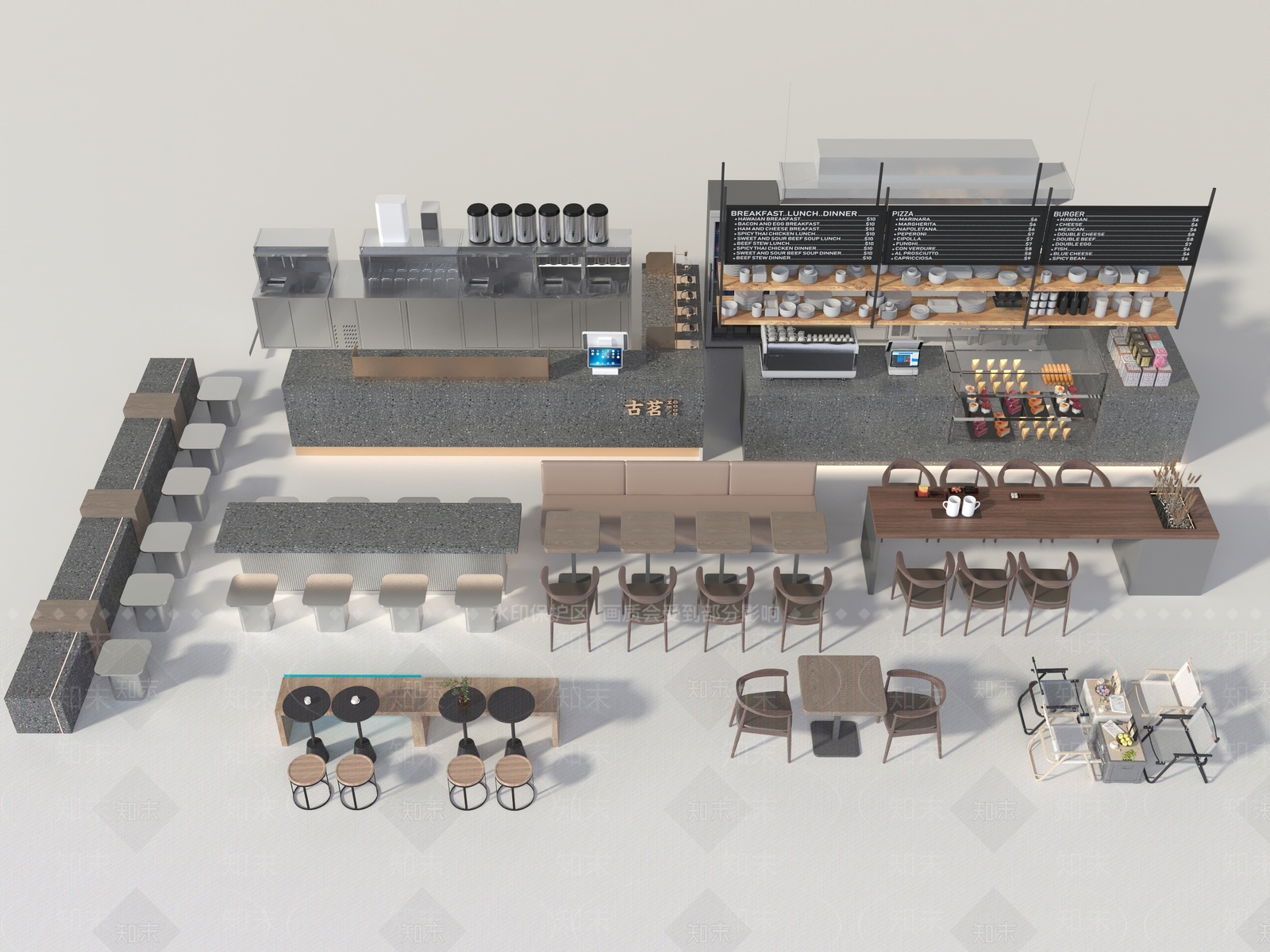 现代咖啡店吧台3D模型下载【ID:1155303240】