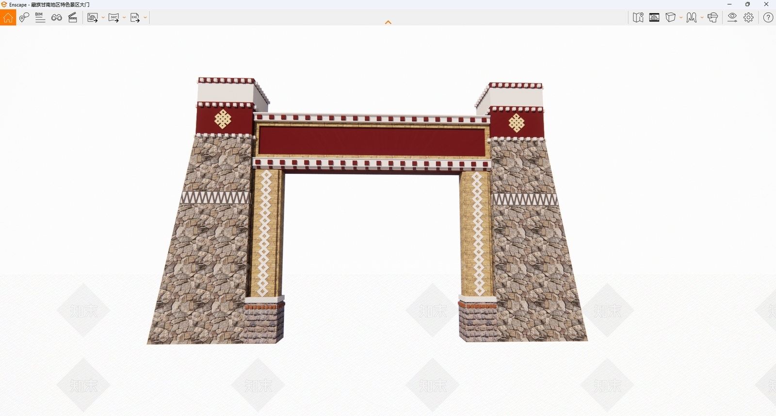 新中式藏族甘南地区特色景区大门SU模型下载【ID:1155305696】