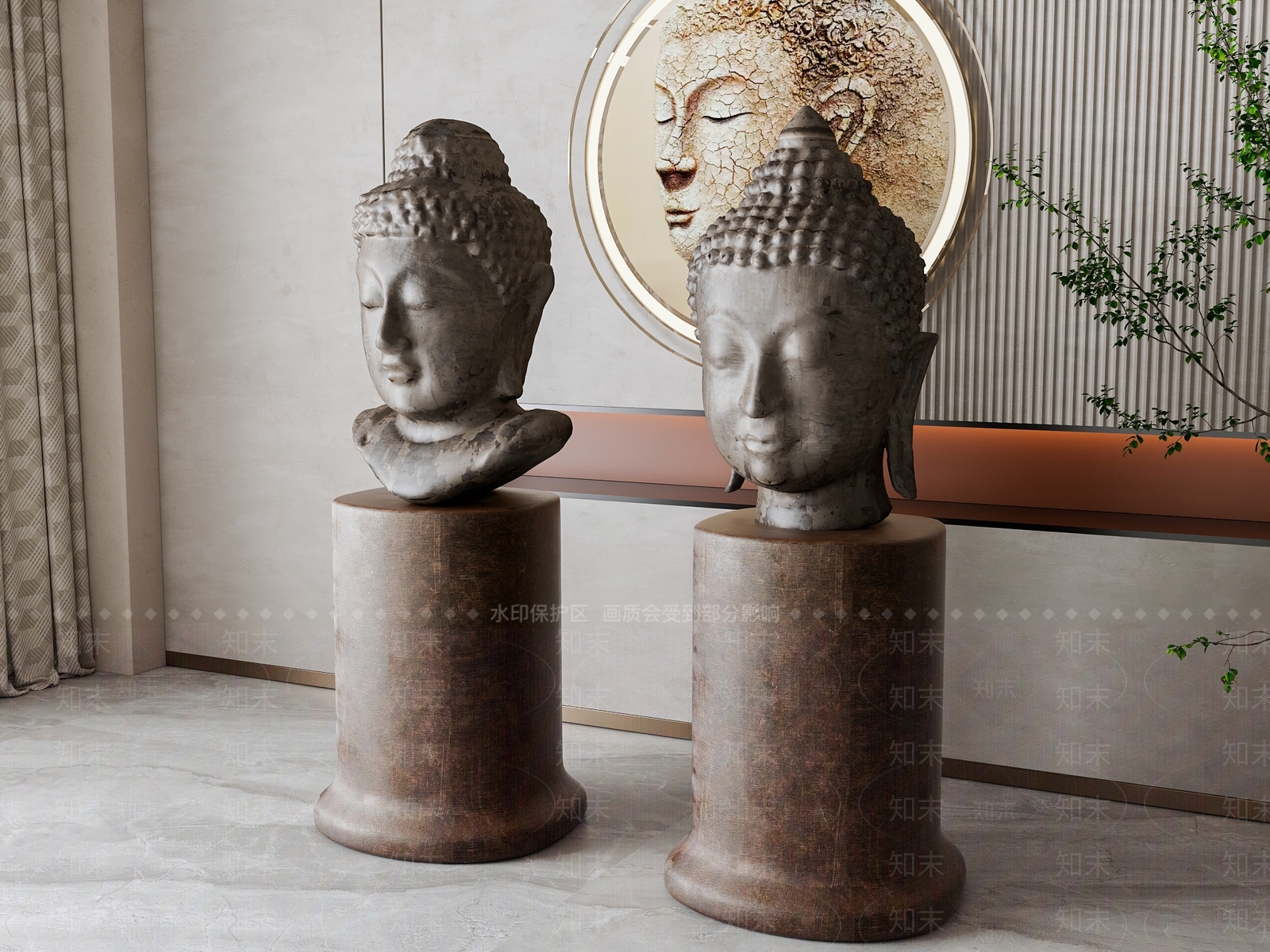 新中式佛像雕塑摆件组合3D模型下载【ID:1155308796】