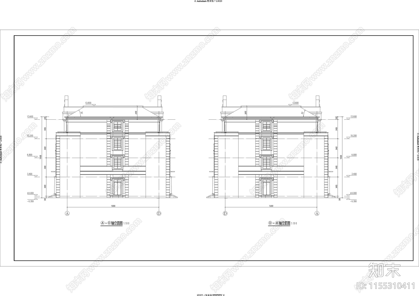 法式多层办公楼施工图下载【ID:1155310411】