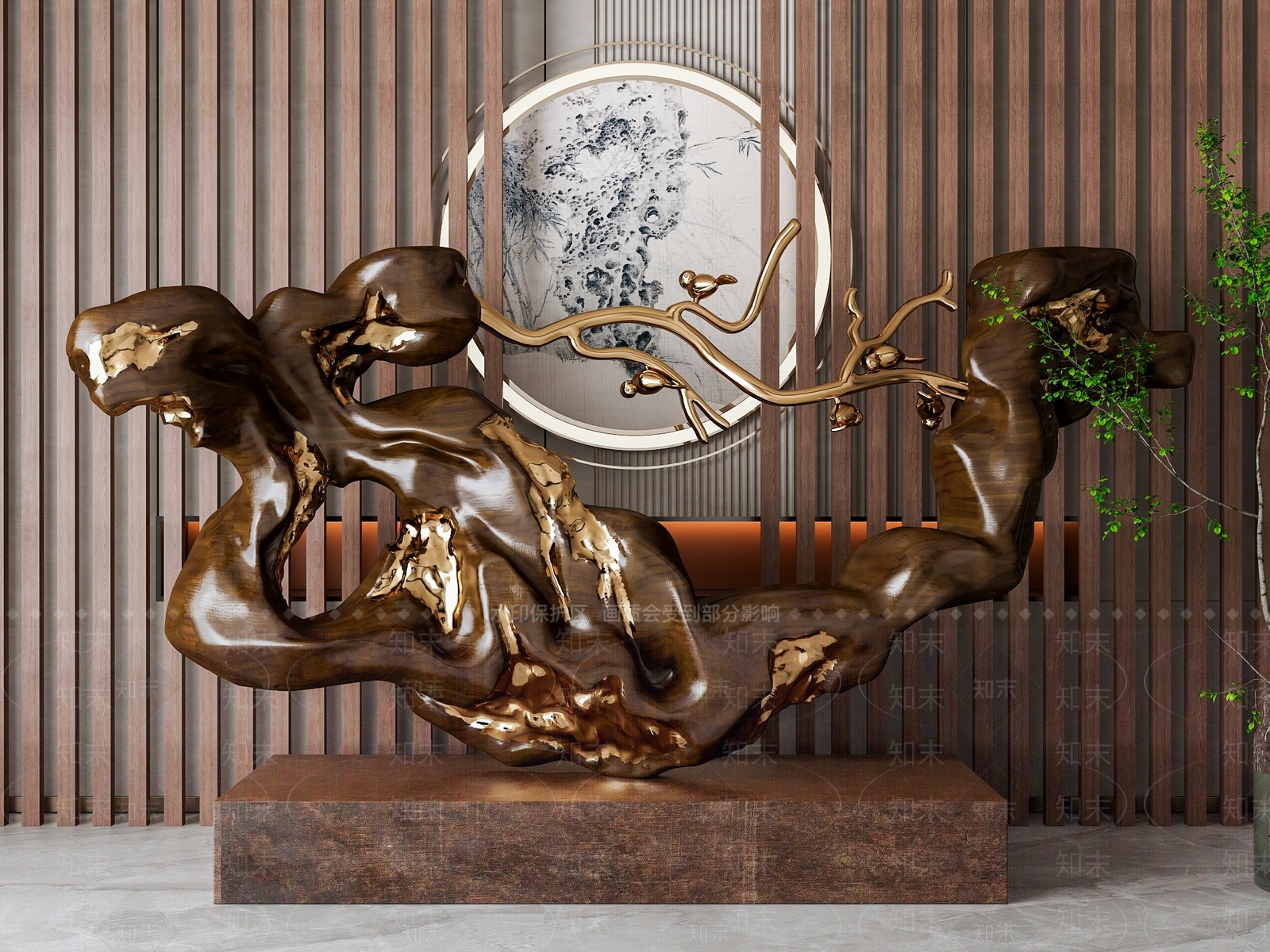 新中式树根雕塑摆件3D模型下载【ID:1155310690】