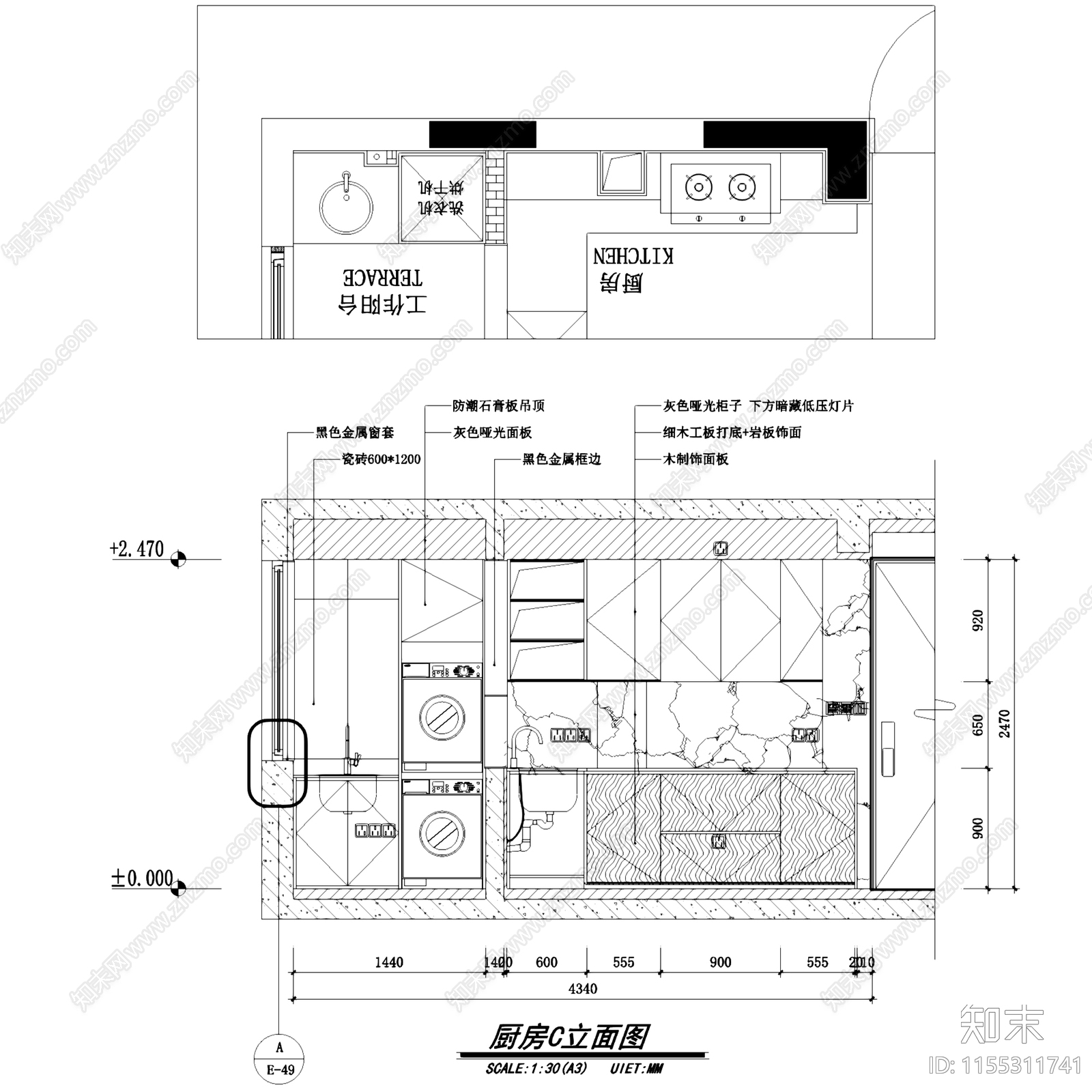 现代简约上海浦江茗园大平层室内家装cad施工图下载【ID:1155311741】