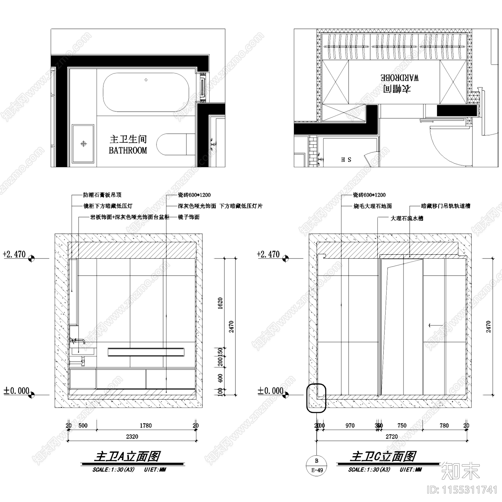 现代简约上海浦江茗园大平层室内家装cad施工图下载【ID:1155311741】