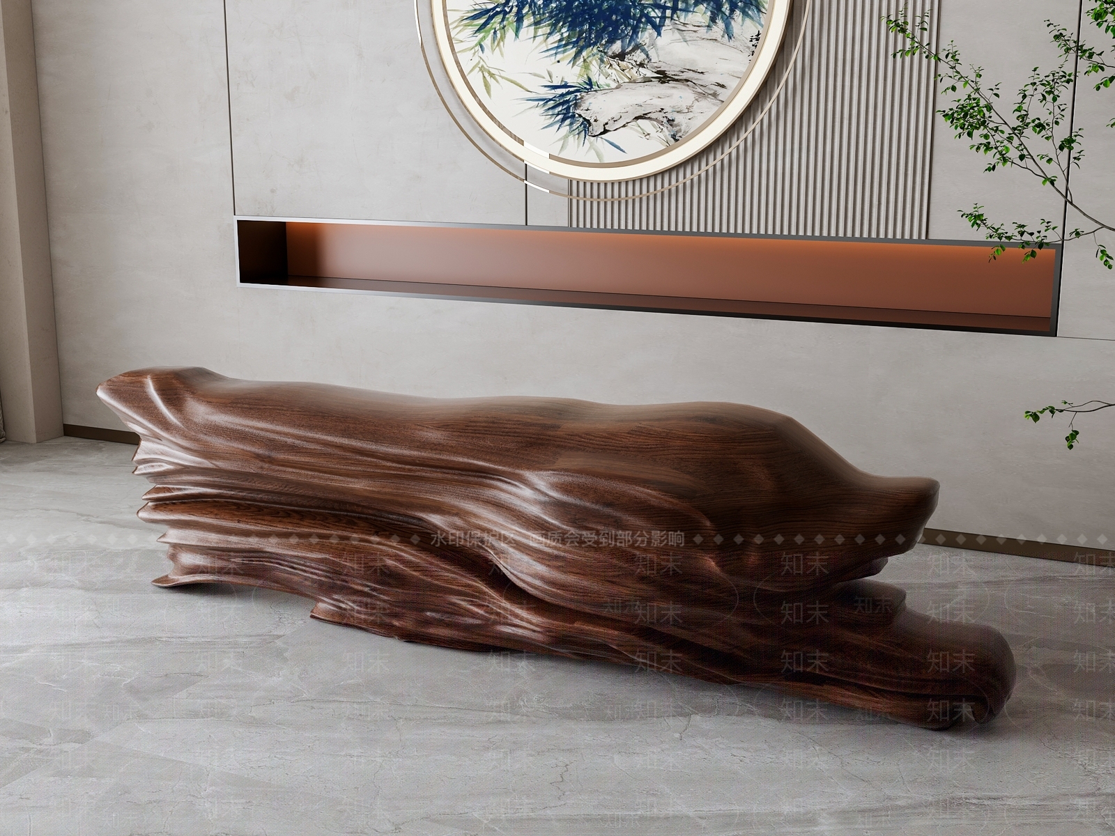 新中式树根长凳3D模型下载【ID:1155312952】