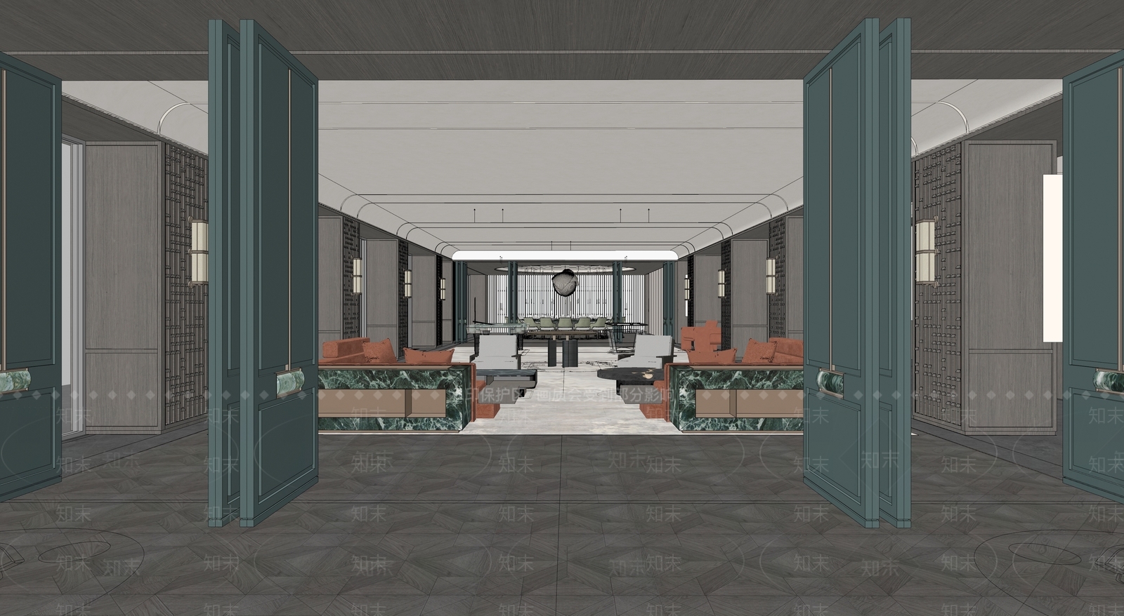新中式会所SU模型下载【ID:1155368342】