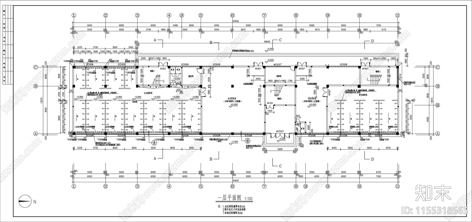 某学校大澡堂浴室施工图下载【ID:1155318565】