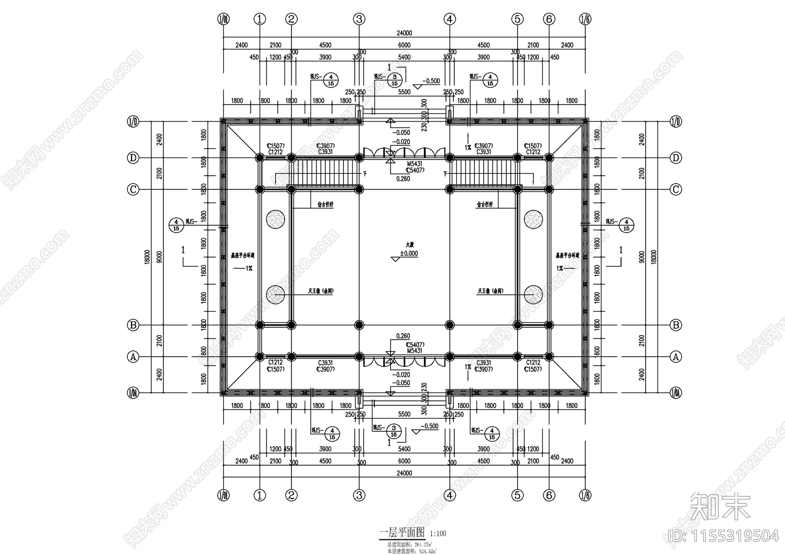 大型景区大殿建筑图cad施工图下载【ID:1155319504】