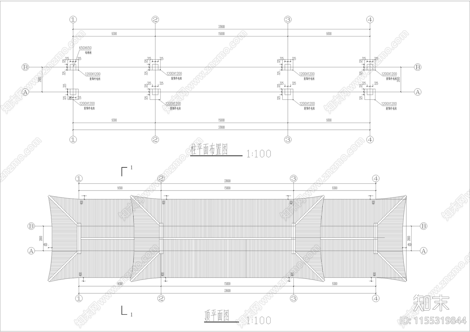 仿古四柱斗拱牌坊建筑图纸cad施工图下载【ID:1155319844】