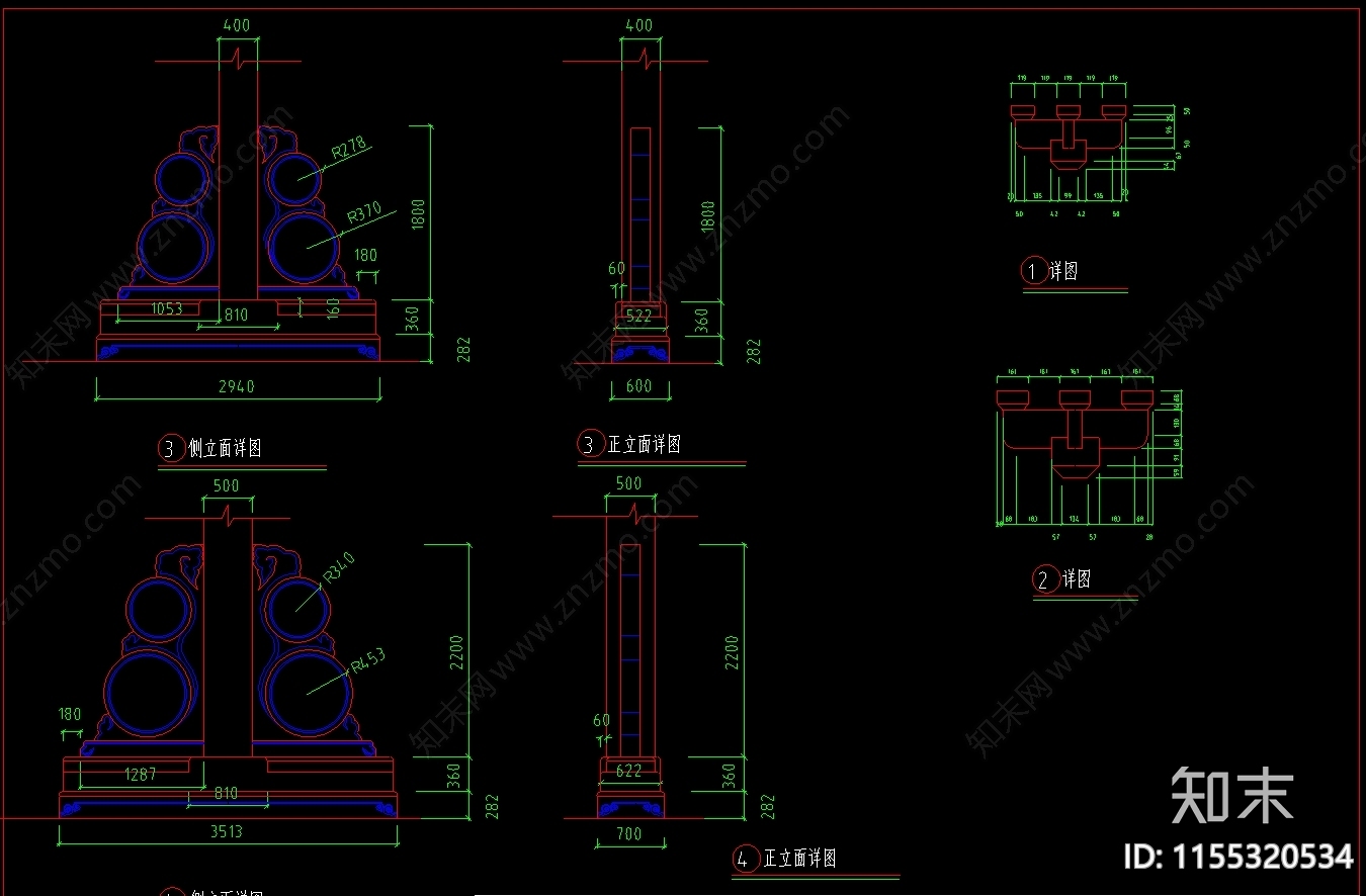 社区牌坊建筑图纸cad施工图下载【ID:1155320534】