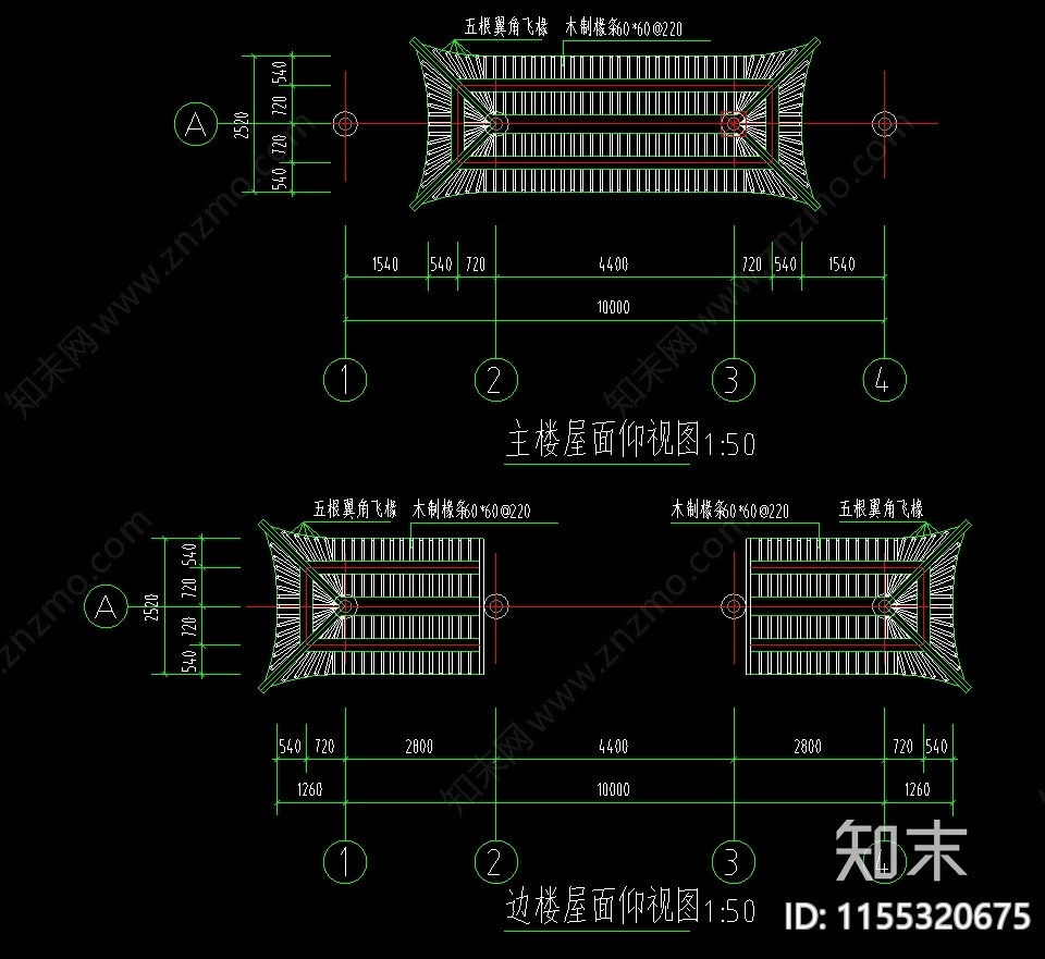 四柱三孔仿古牌楼建cad施工图下载【ID:1155320675】