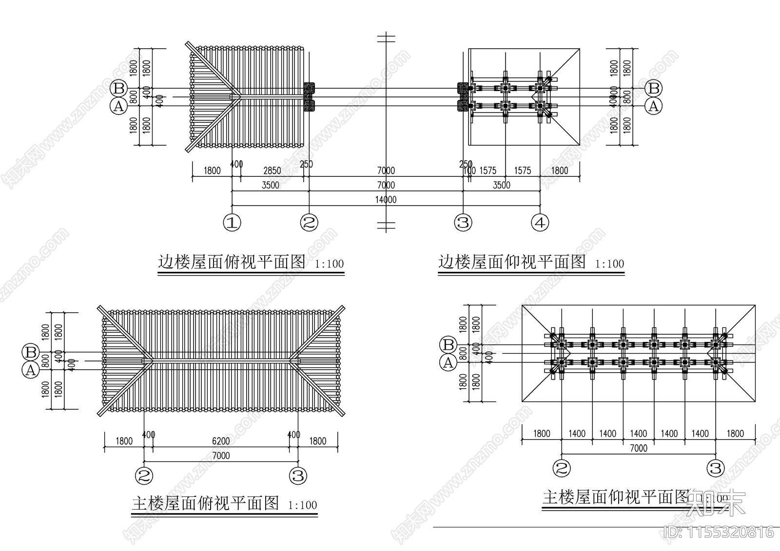 仿古商街四柱三楼牌楼cad施工图下载【ID:1155320816】