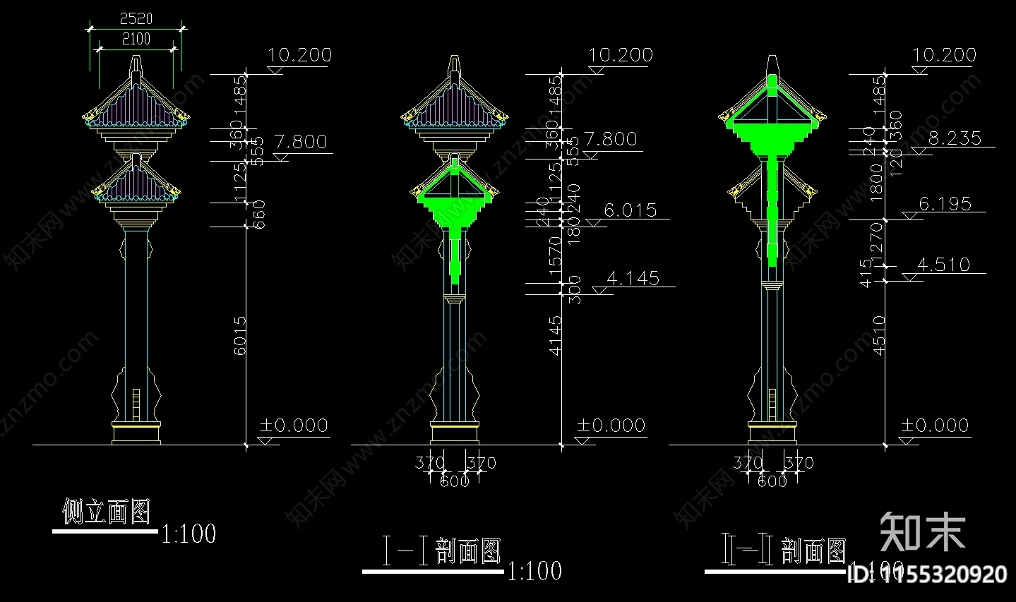 仿古牌楼建筑图cad施工图下载【ID:1155320920】