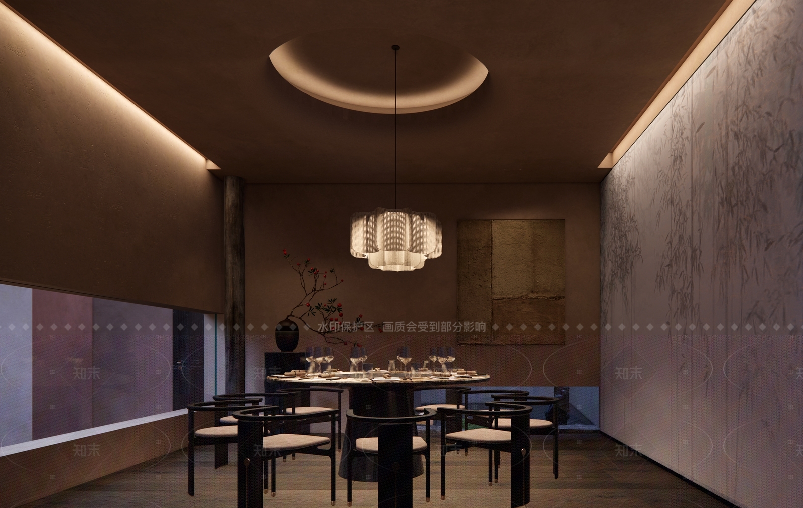 侘寂风餐厅包厢SU模型下载【ID:1155321166】