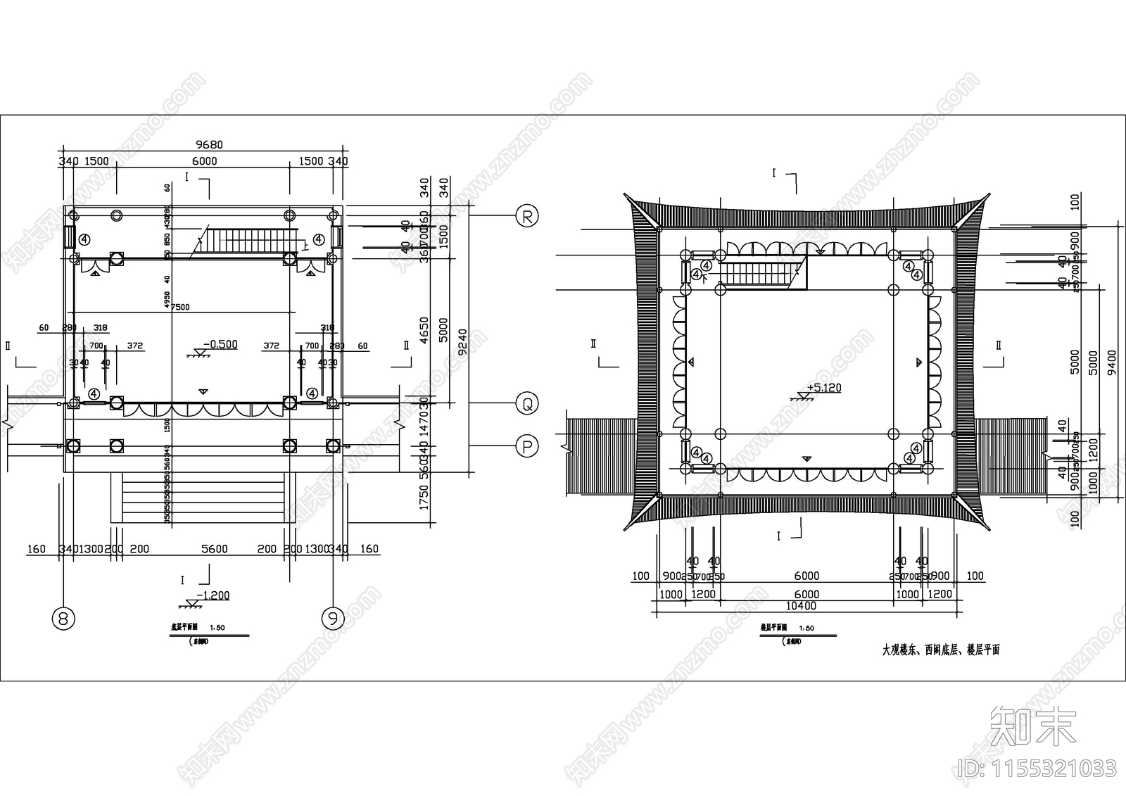 建筑观园楼古建图cad施工图下载【ID:1155321033】