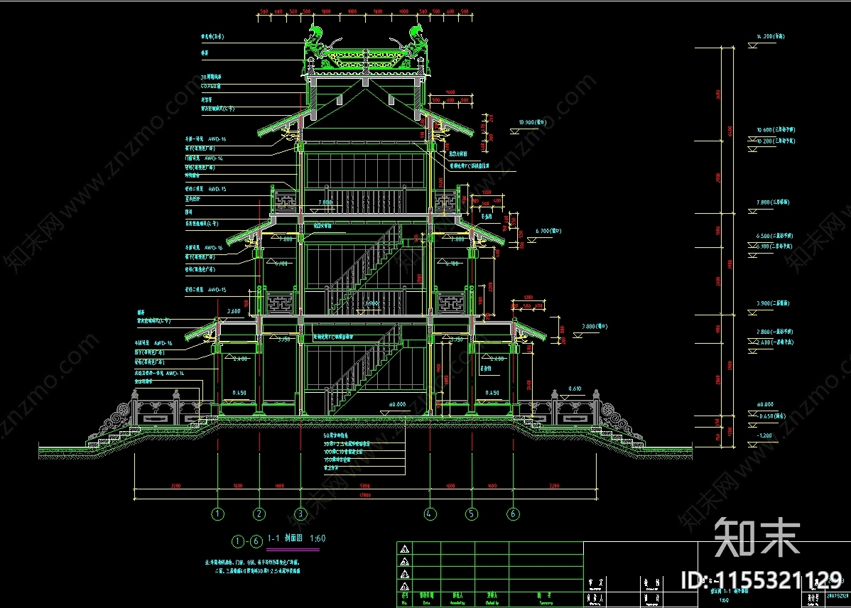 公园仿古建cad施工图下载【ID:1155321129】