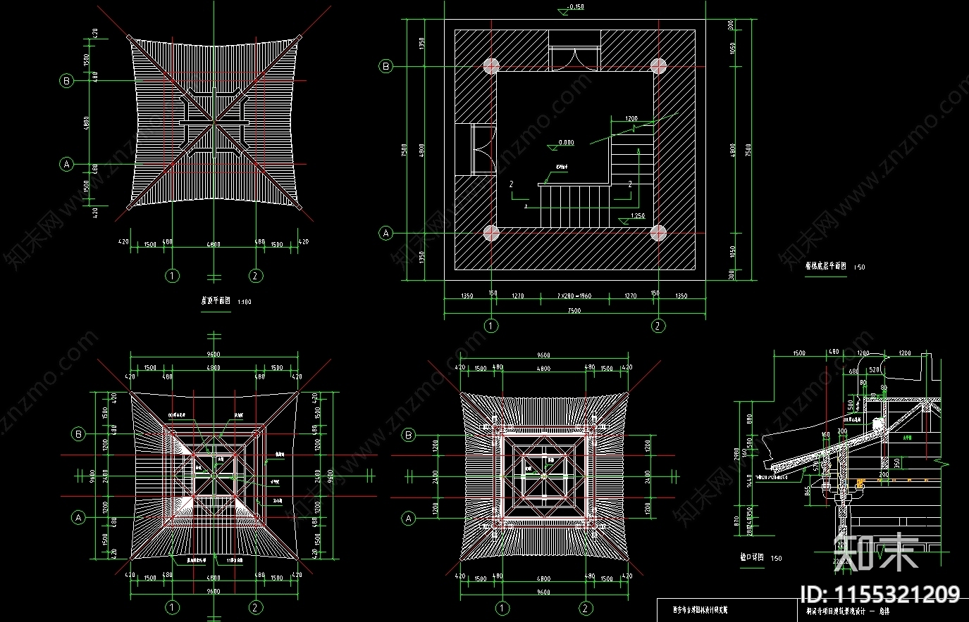 景区寺庙建设项目古建筑群CAcad施工图下载【ID:1155321209】