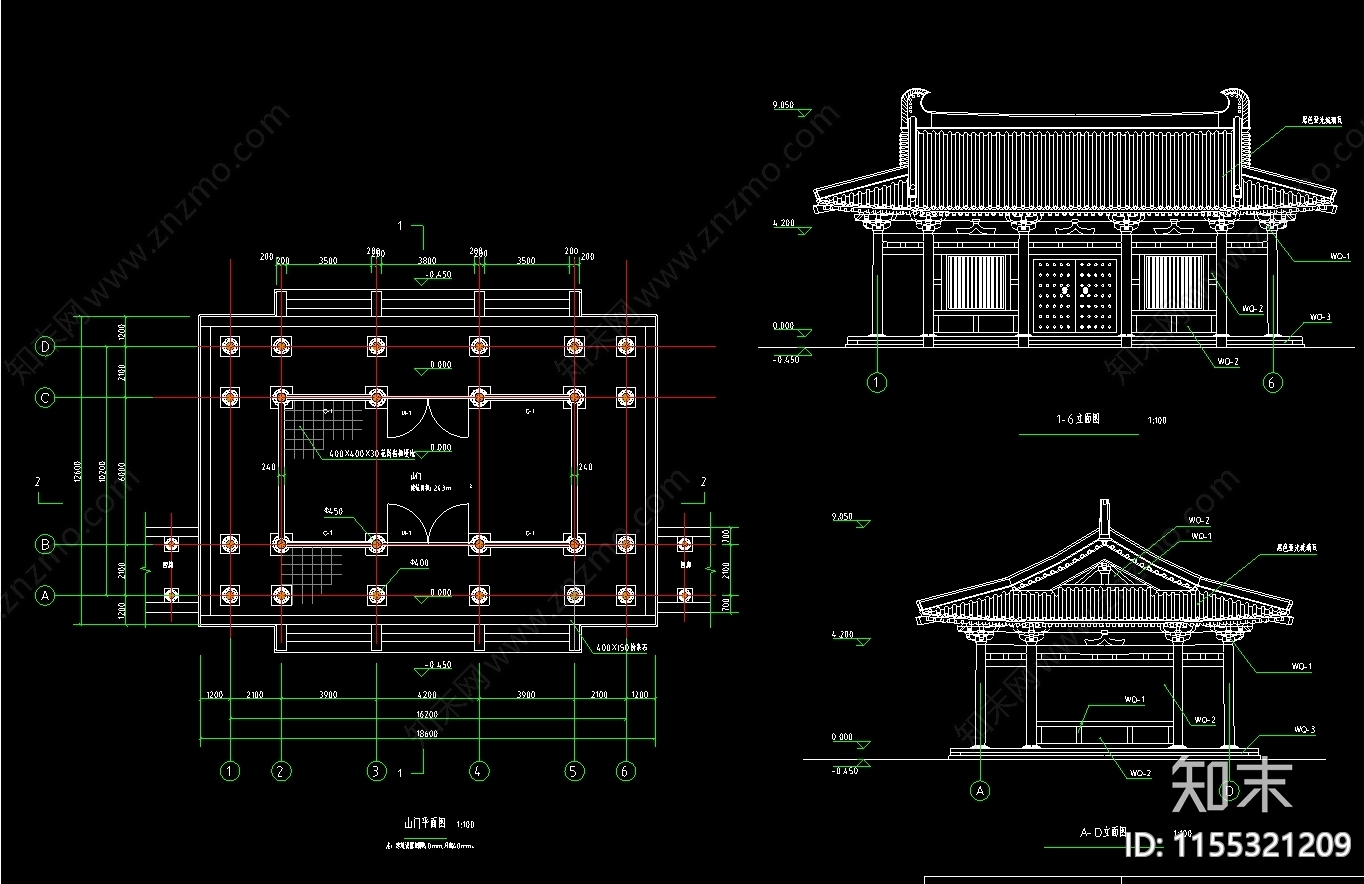 景区寺庙建设项目古建筑群CAcad施工图下载【ID:1155321209】