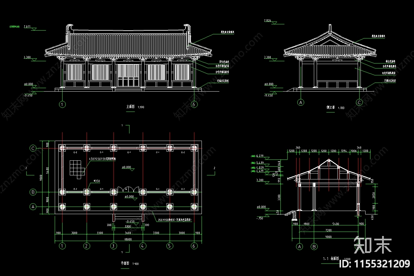 景区寺庙建设项目古建筑群CAcad施工图下载【ID:1155321209】