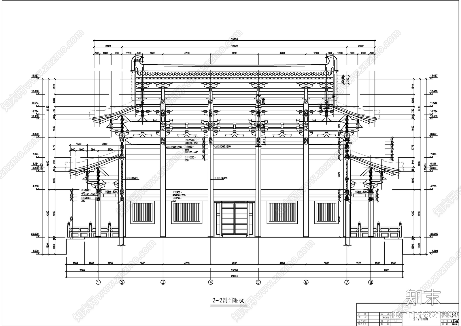 景区寺庙建设项目古建筑群CAcad施工图下载【ID:1155321209】