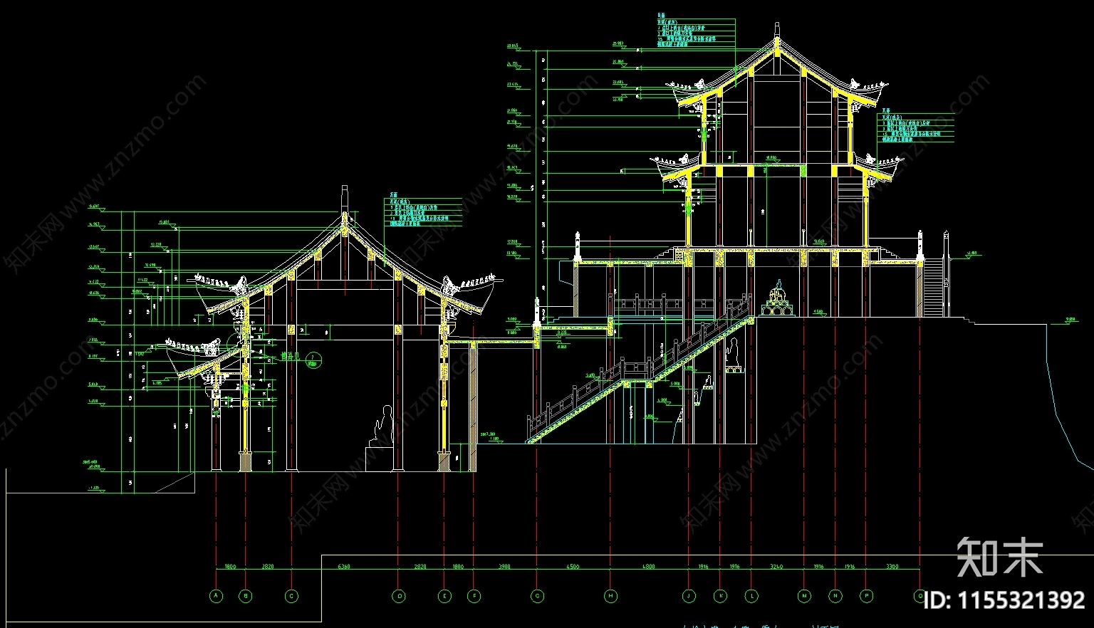 景区寺庙建设项目古建筑群CAcad施工图下载【ID:1155321392】