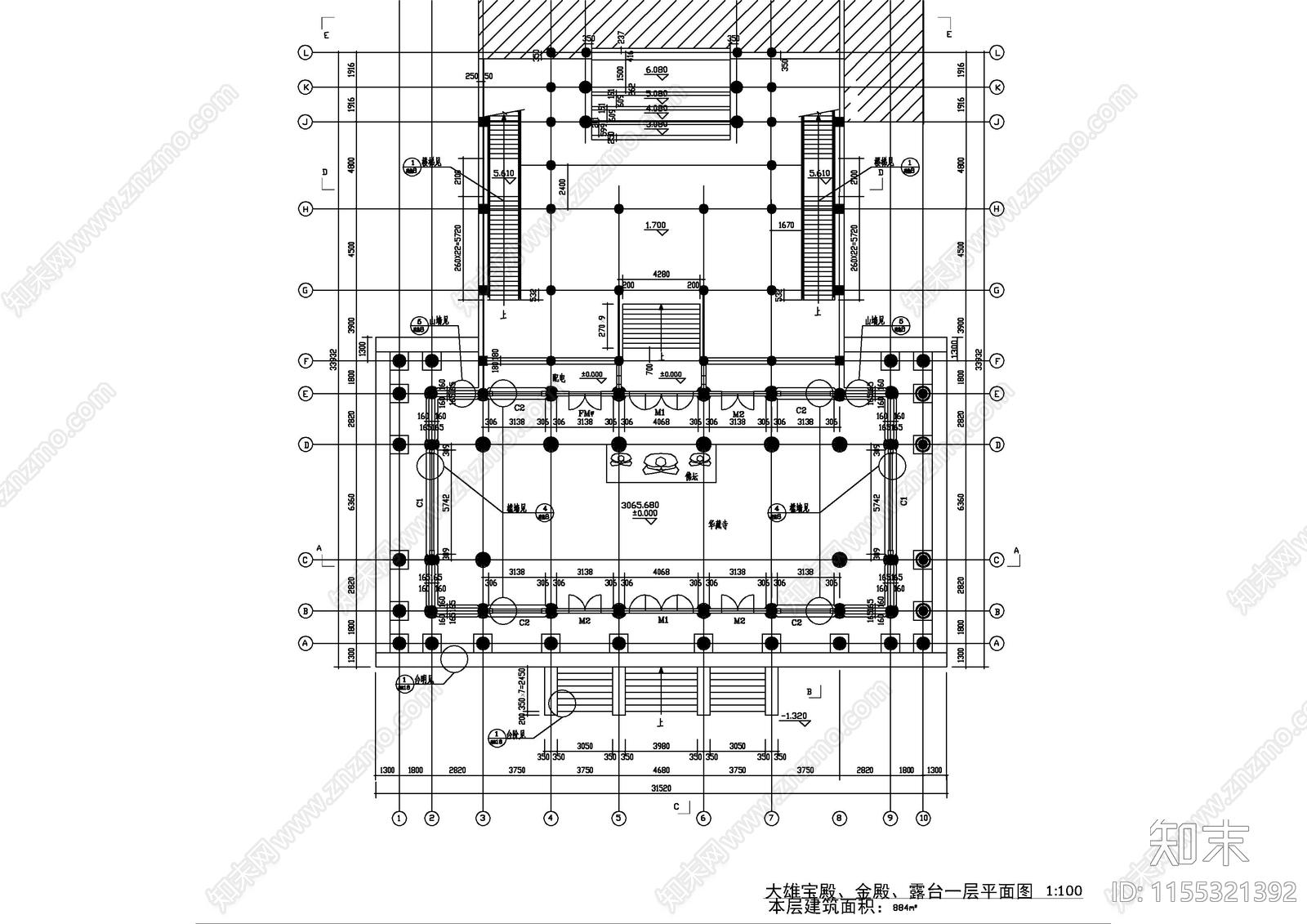 景区寺庙建设项目古建筑群CAcad施工图下载【ID:1155321392】