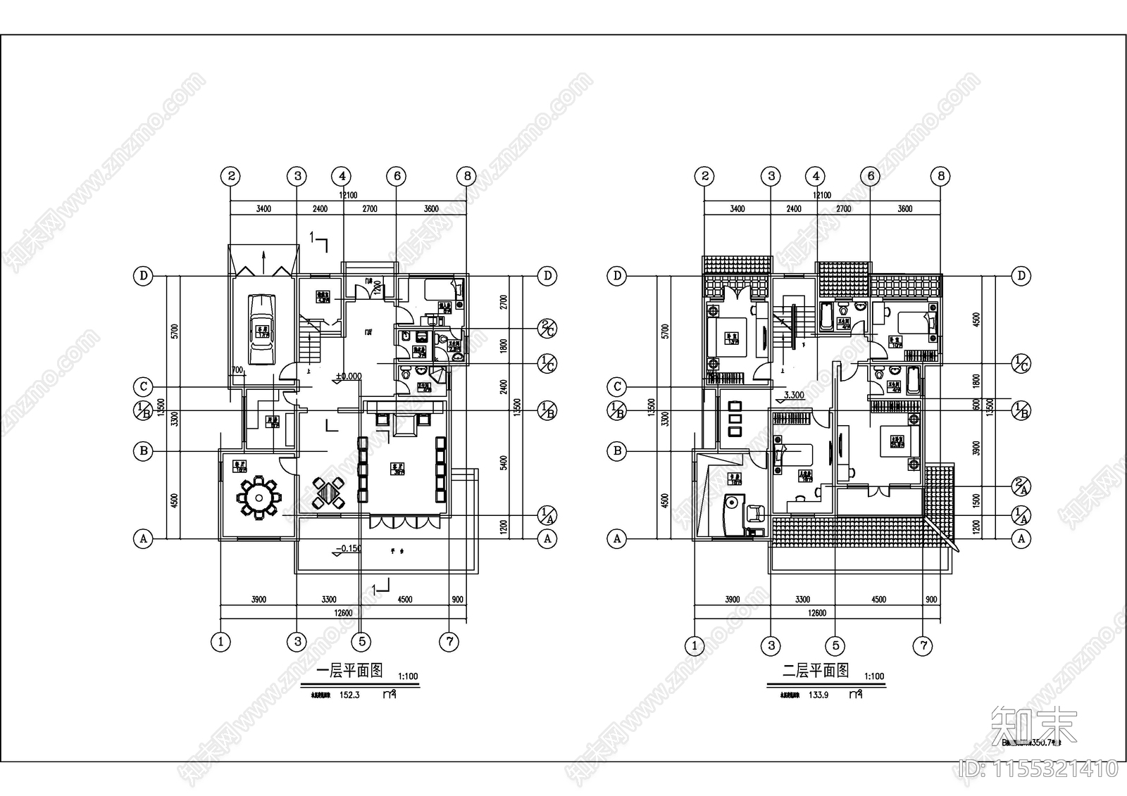 乡村别墅图cad施工图下载【ID:1155321410】