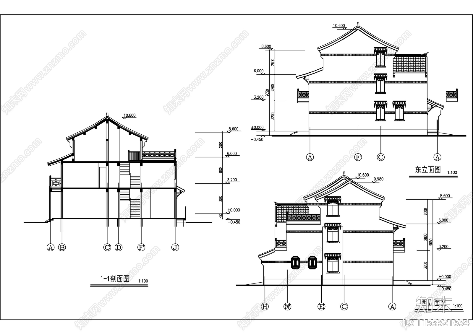 农村自建仿古建筑CAcad施工图下载【ID:1155321634】