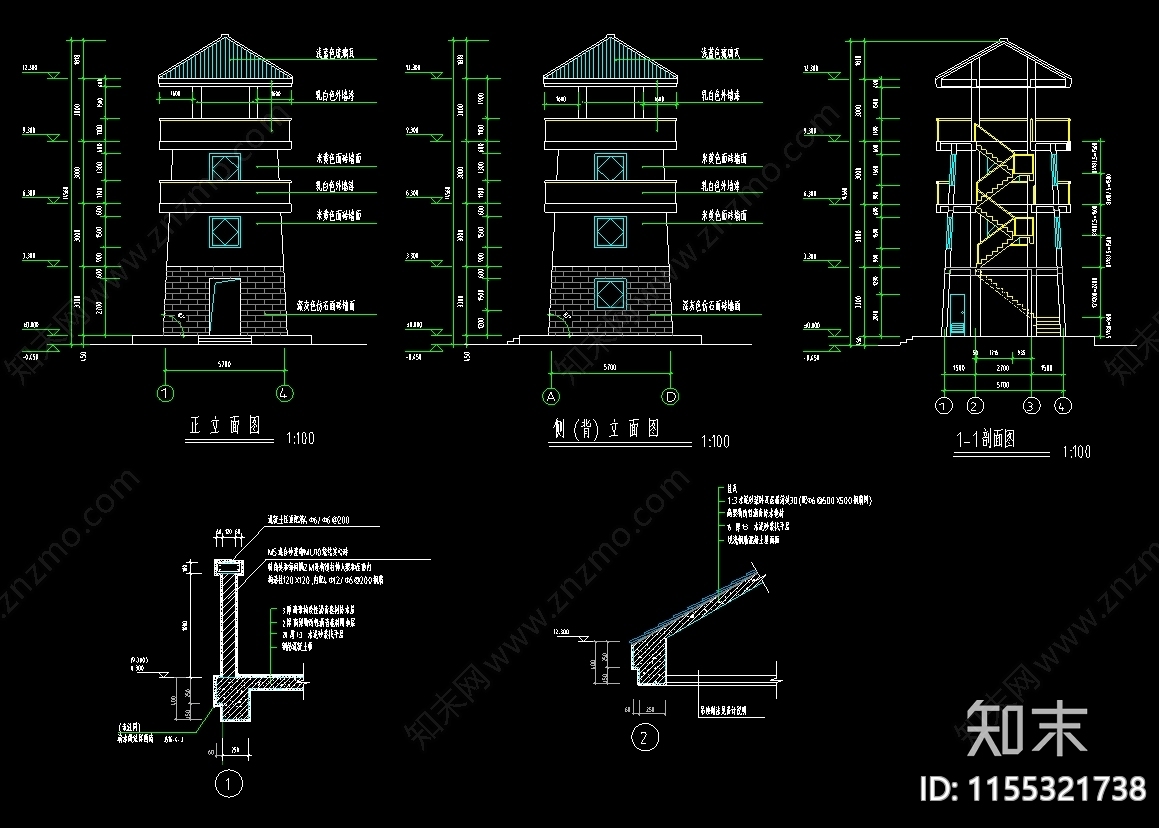 风景区观景塔CAcad施工图下载【ID:1155321738】