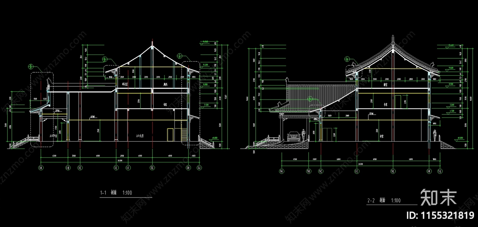 仿古图书馆建筑CAcad施工图下载【ID:1155321819】