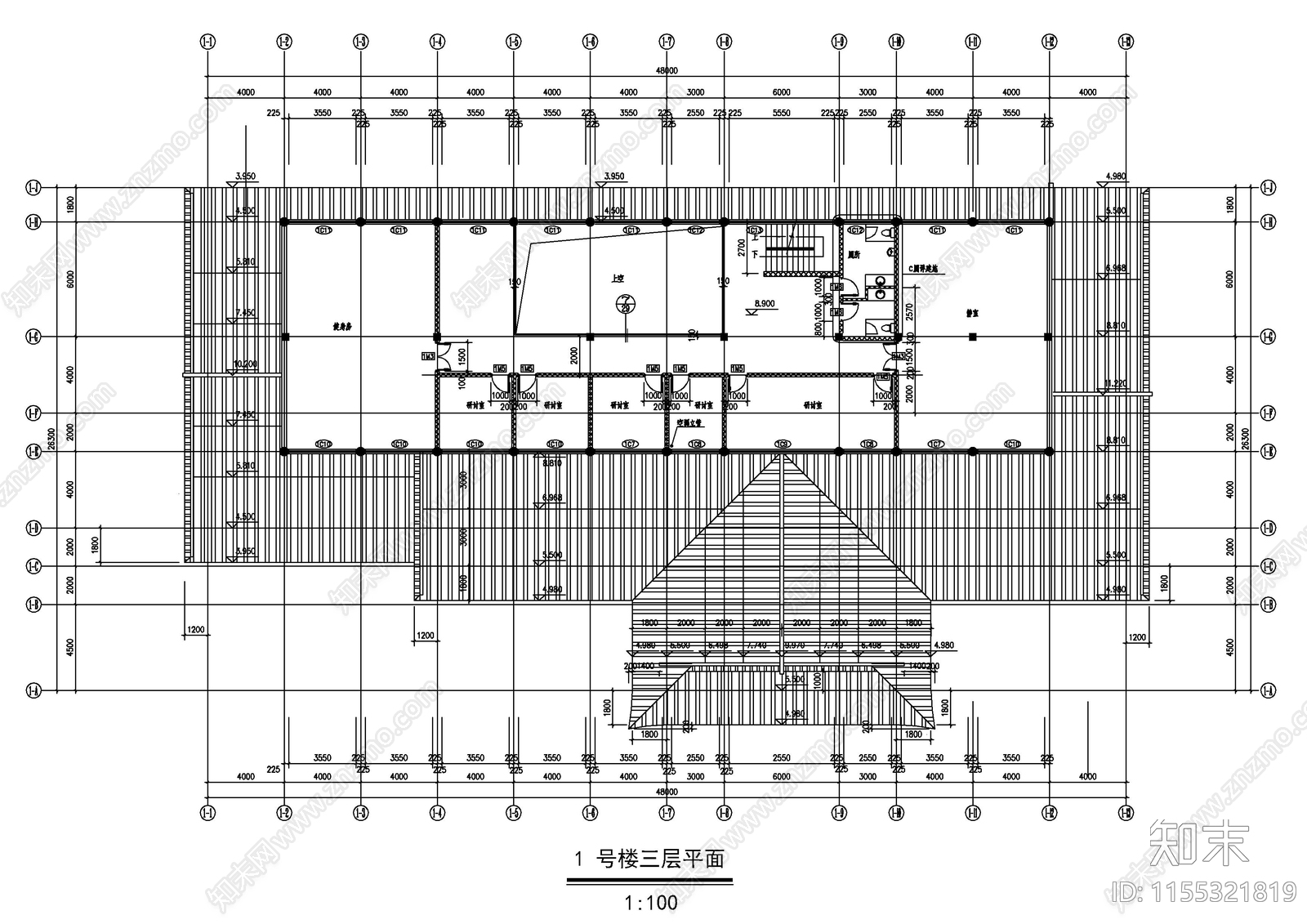 仿古图书馆建筑CAcad施工图下载【ID:1155321819】