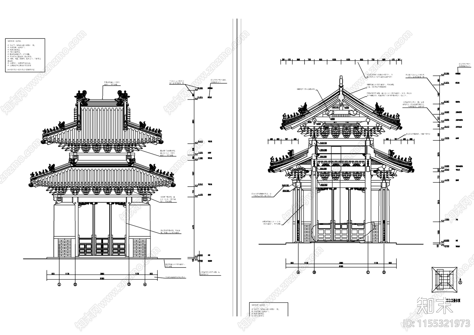 旅游风景区仿古建筑碑亭CAcad施工图下载【ID:1155321973】