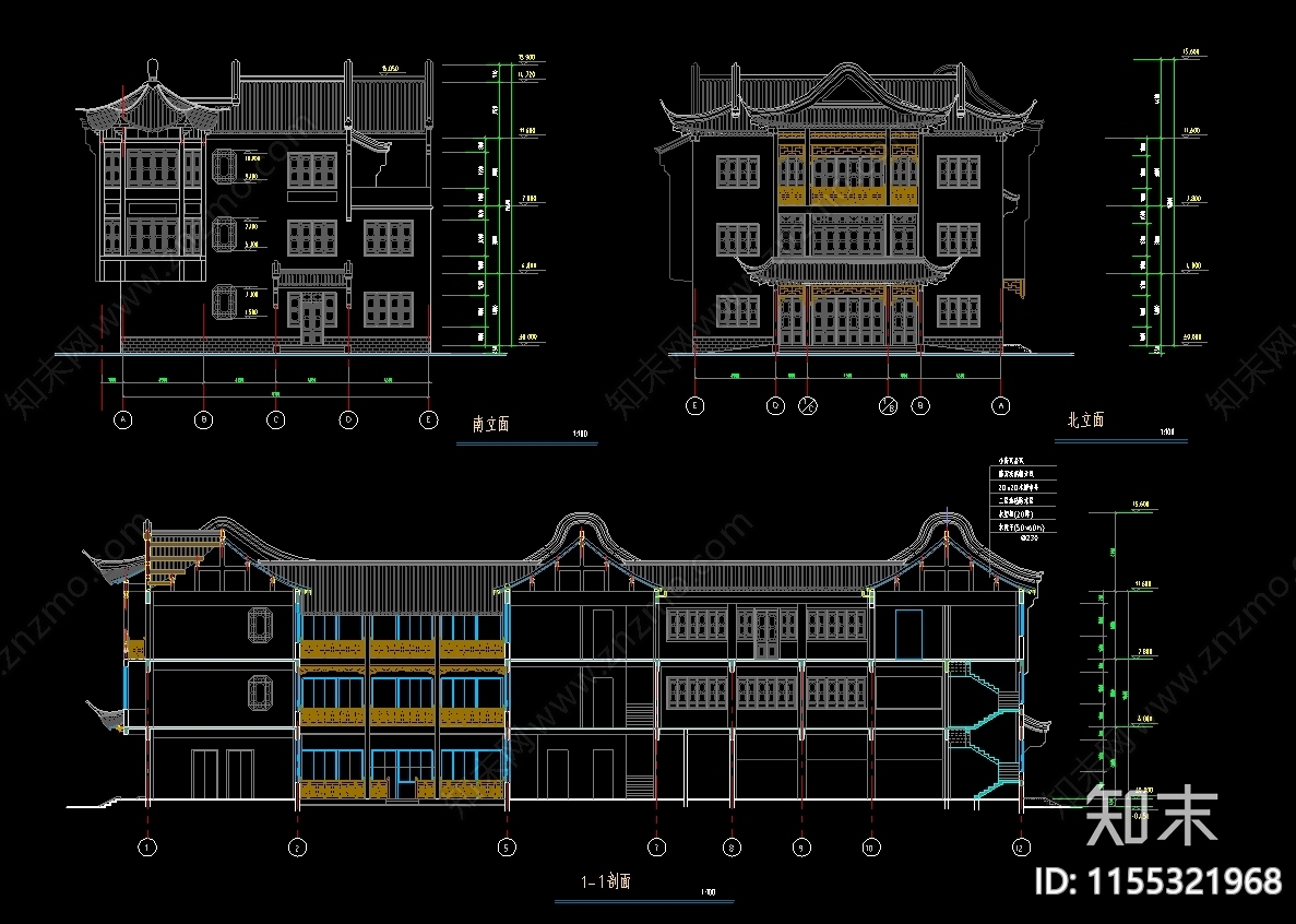 商城会所仿古建筑cacad施工图下载【ID:1155321968】