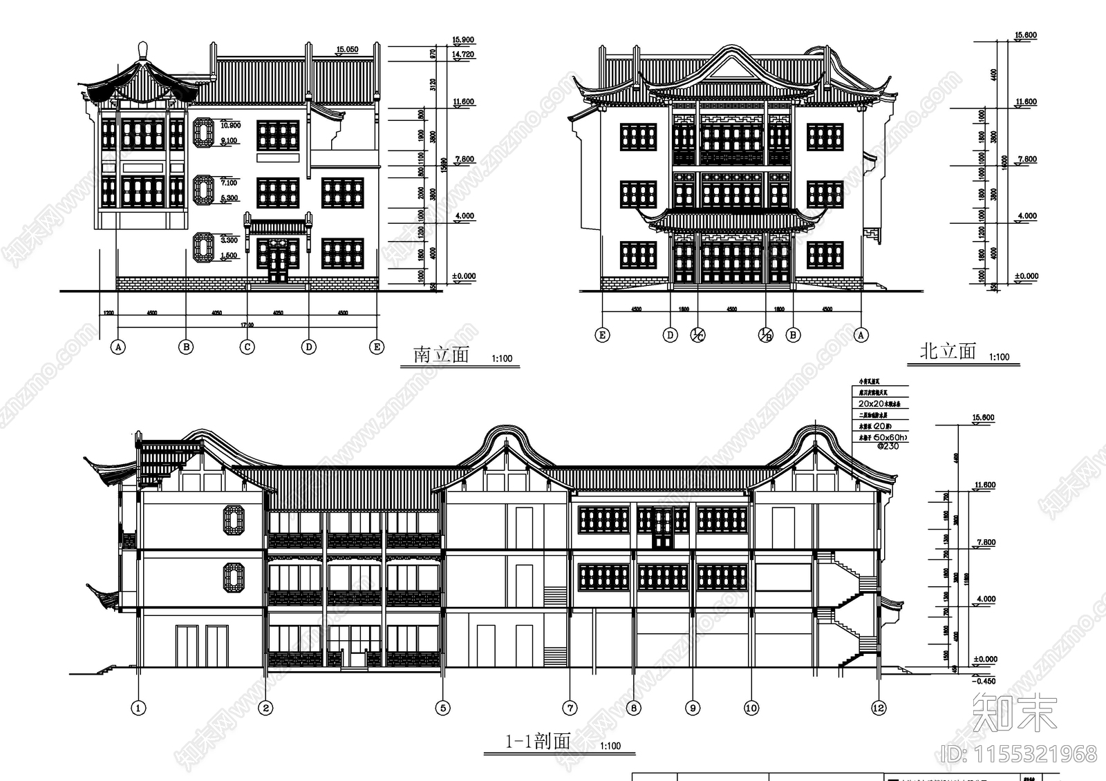 商城会所仿古建筑cacad施工图下载【ID:1155321968】