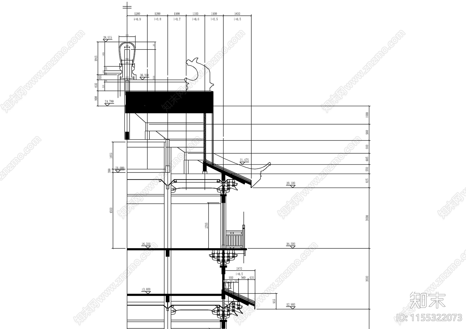 公园景区观景阁古建筑图cad施工图下载【ID:1155322073】