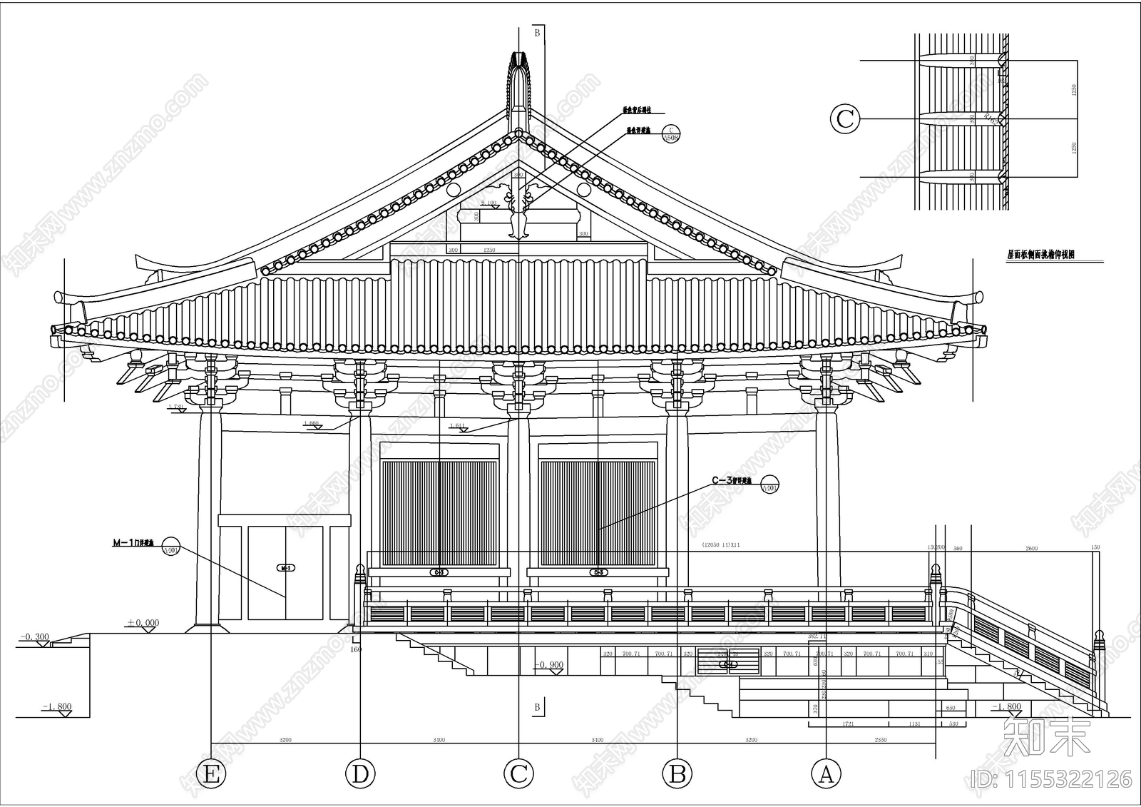 景区寺庙主配套古建筑CAcad施工图下载【ID:1155322126】