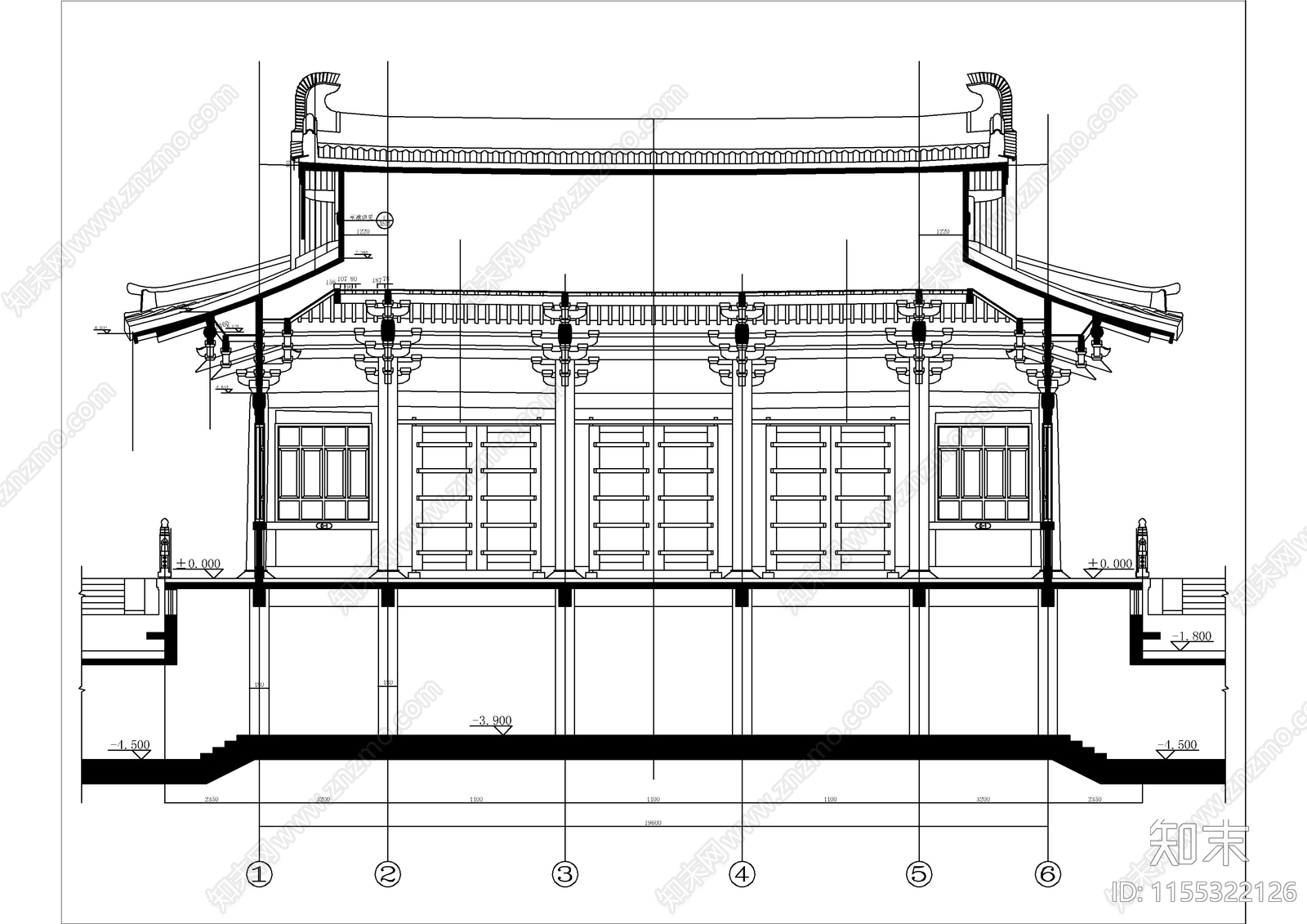 景区寺庙主配套古建筑CAcad施工图下载【ID:1155322126】