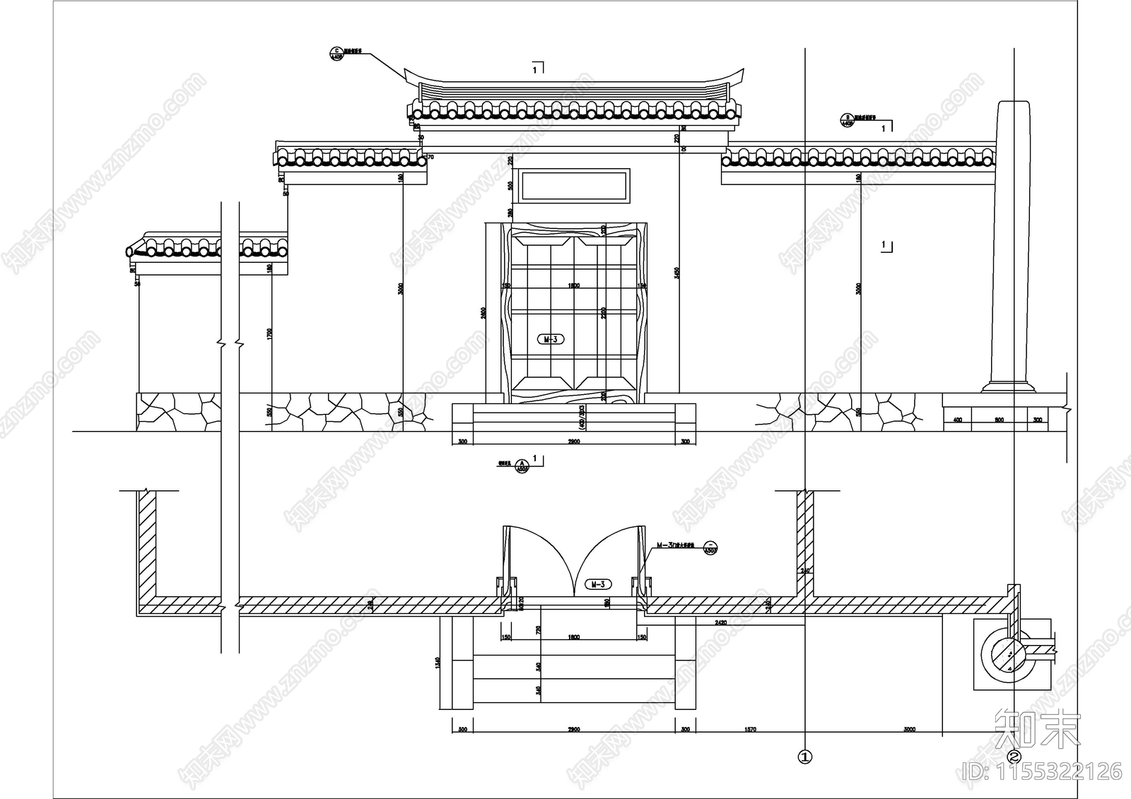 景区寺庙主配套古建筑CAcad施工图下载【ID:1155322126】