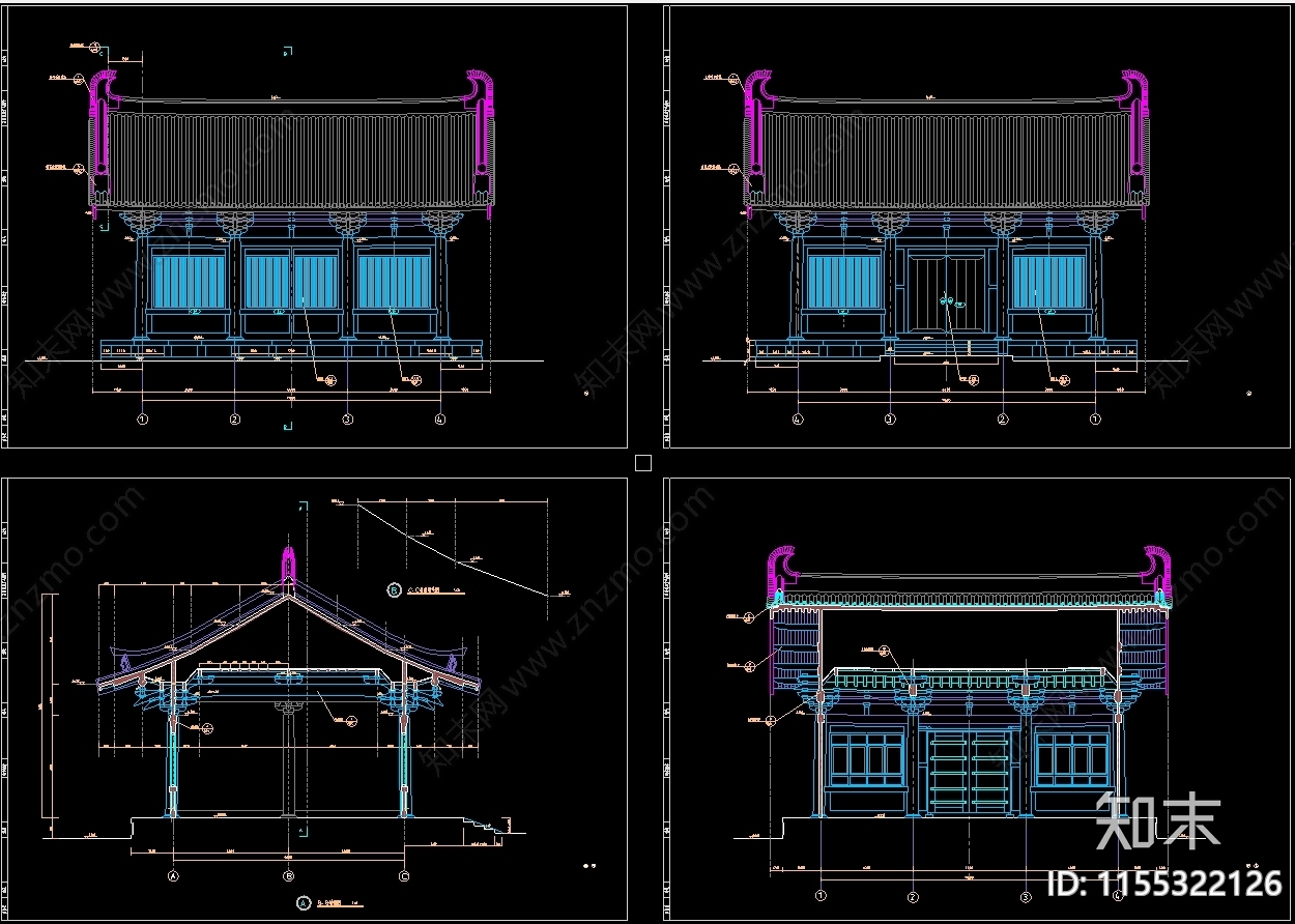 景区寺庙主配套古建筑CAcad施工图下载【ID:1155322126】