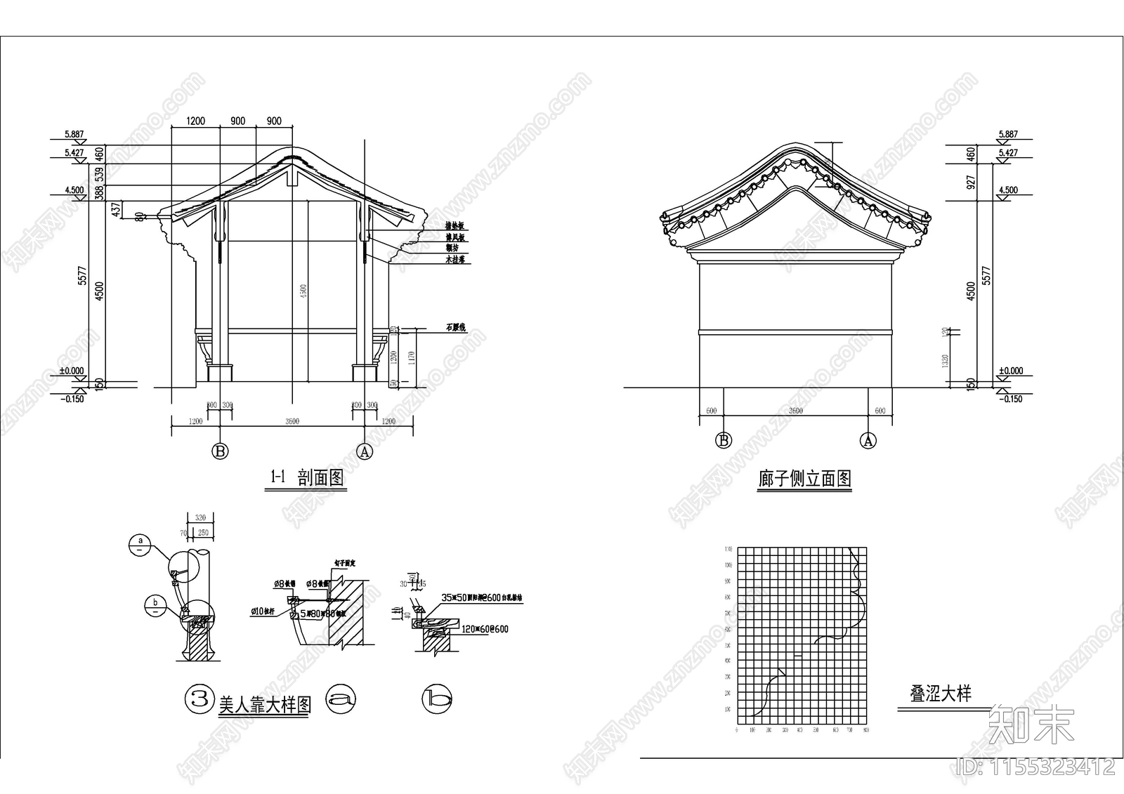 仿古长廊CAcad施工图下载【ID:1155323412】