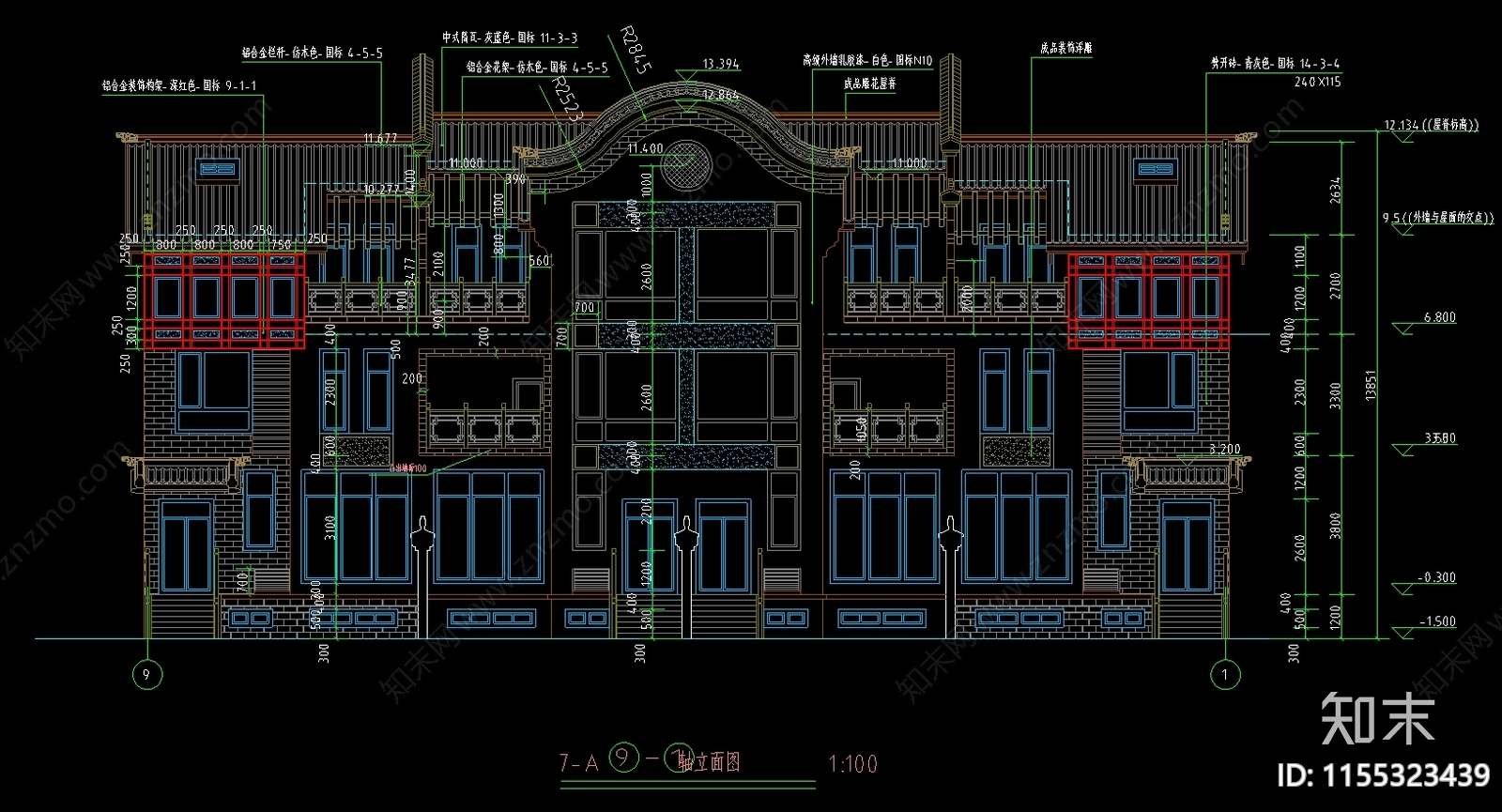 仿古建筑别墅图cad施工图下载【ID:1155323439】