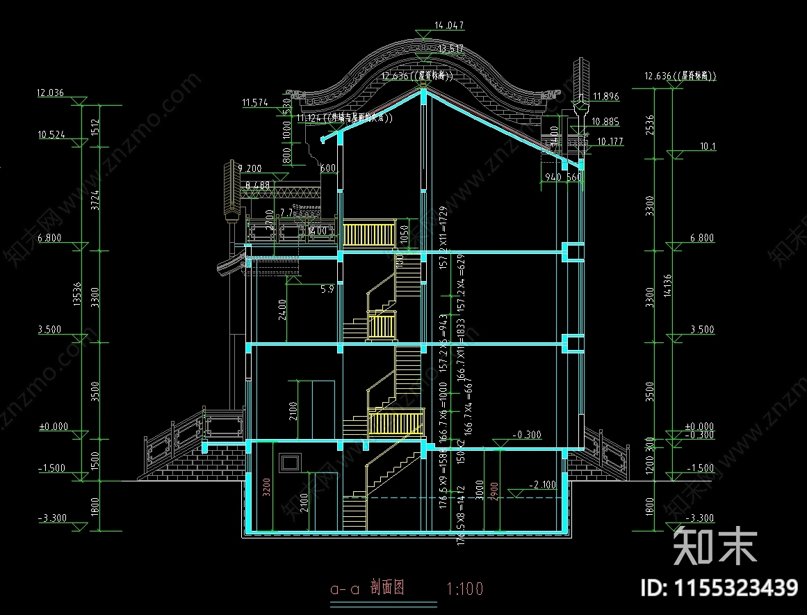 仿古建筑别墅图cad施工图下载【ID:1155323439】