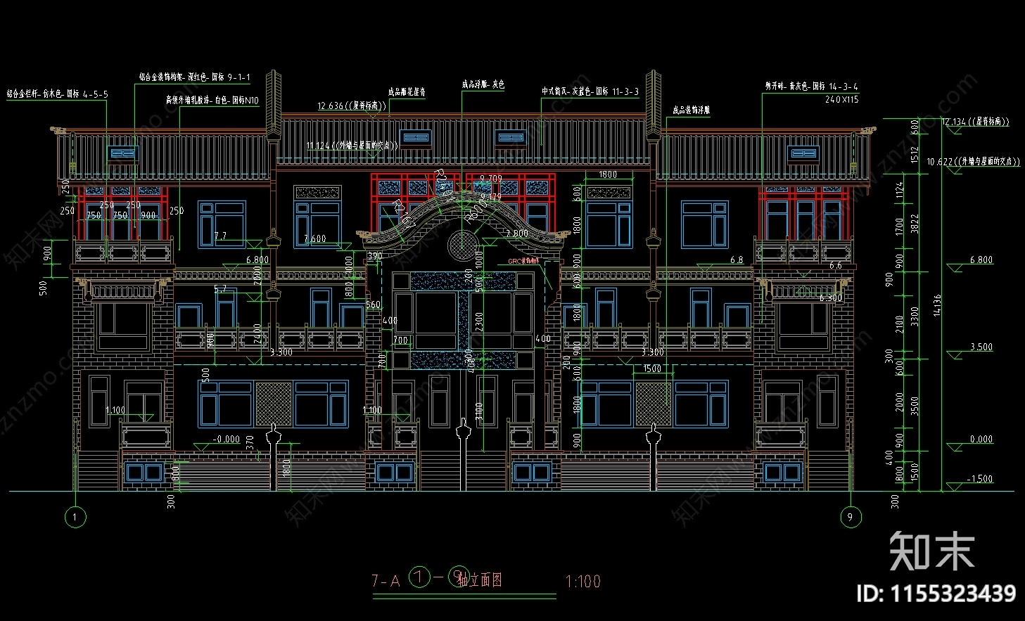 仿古建筑别墅图cad施工图下载【ID:1155323439】